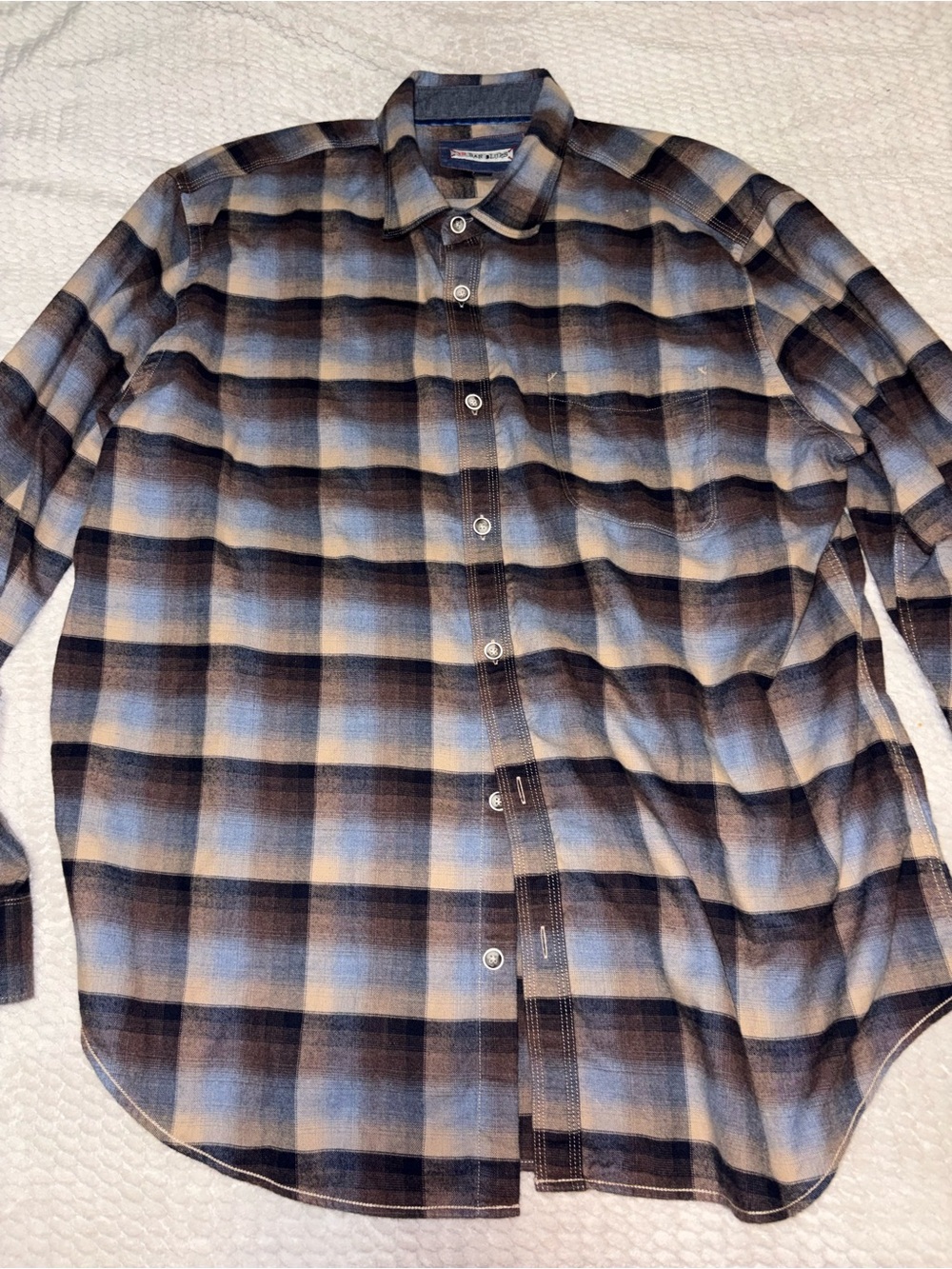 32 Bar Blues Men's Plaid flannel Button-Up Shirt - Blue and Brown size XL